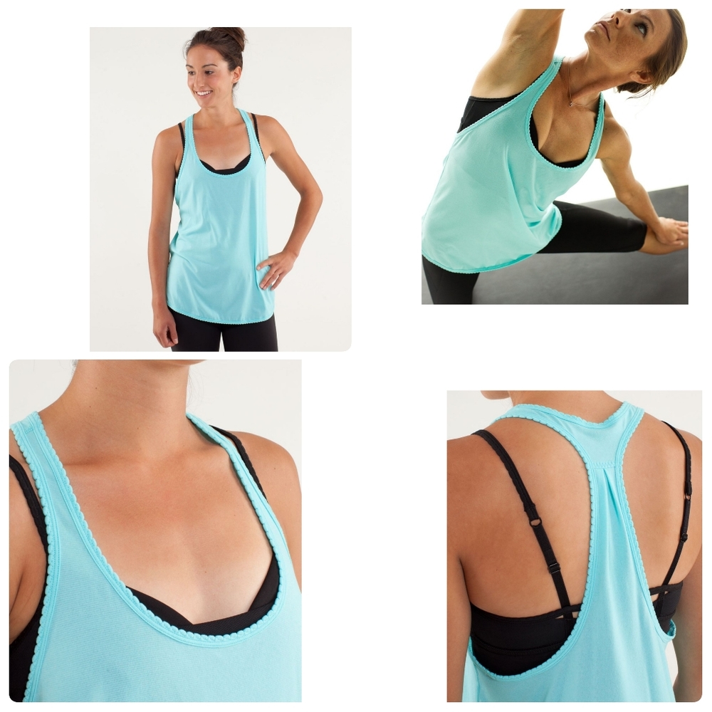 Lululemon 105 F Singlet Green Loose Scalloped Trim Racerback Tank Top Size 8•